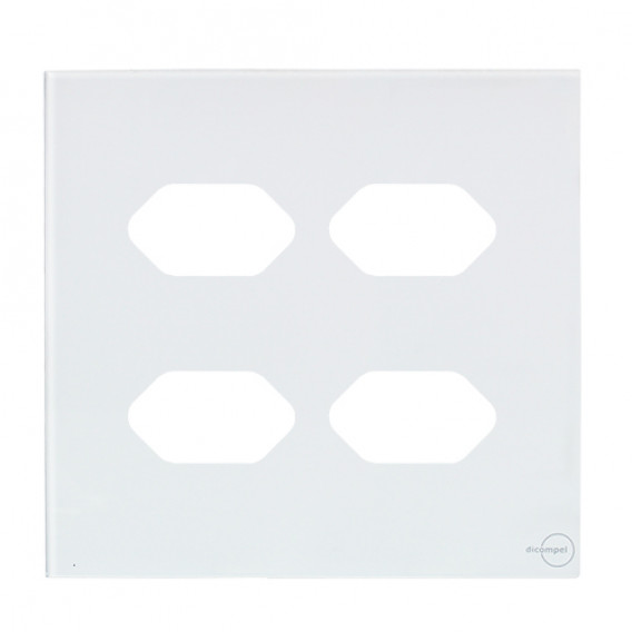 Placa p/ 4 Tomadas 4x4 - Novara Glass Branco Placa p/ 4 Tomadas 4x4 - Novara Glass Branco